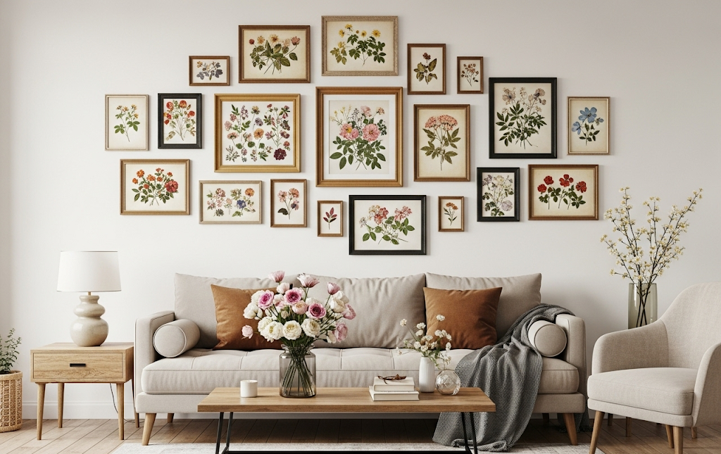 Vintage floral gallery wall