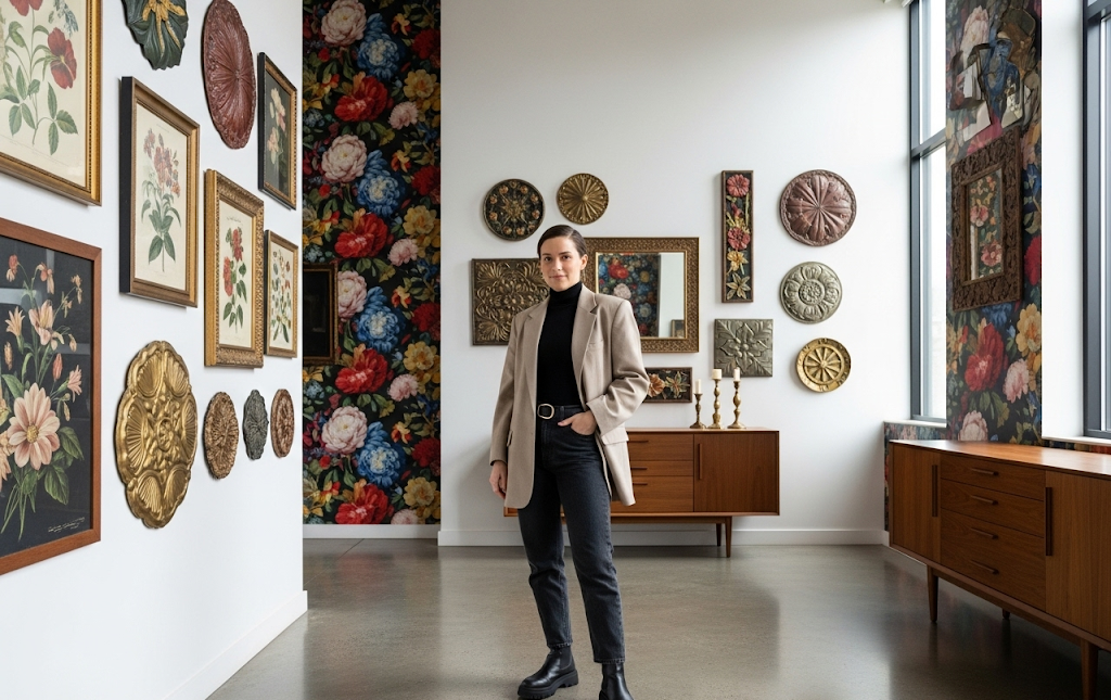 vintage floral kitchen wall