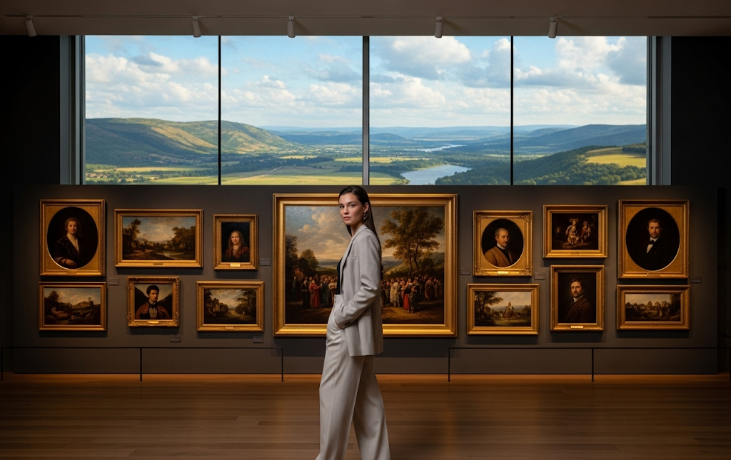 antique oil painting display