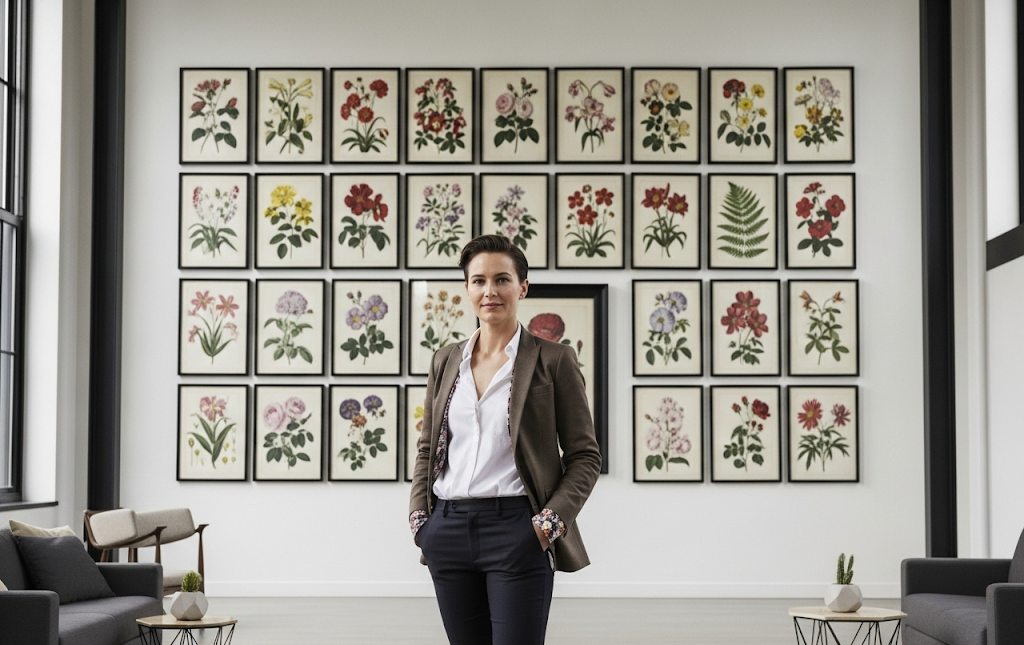 antique flower illustration wall