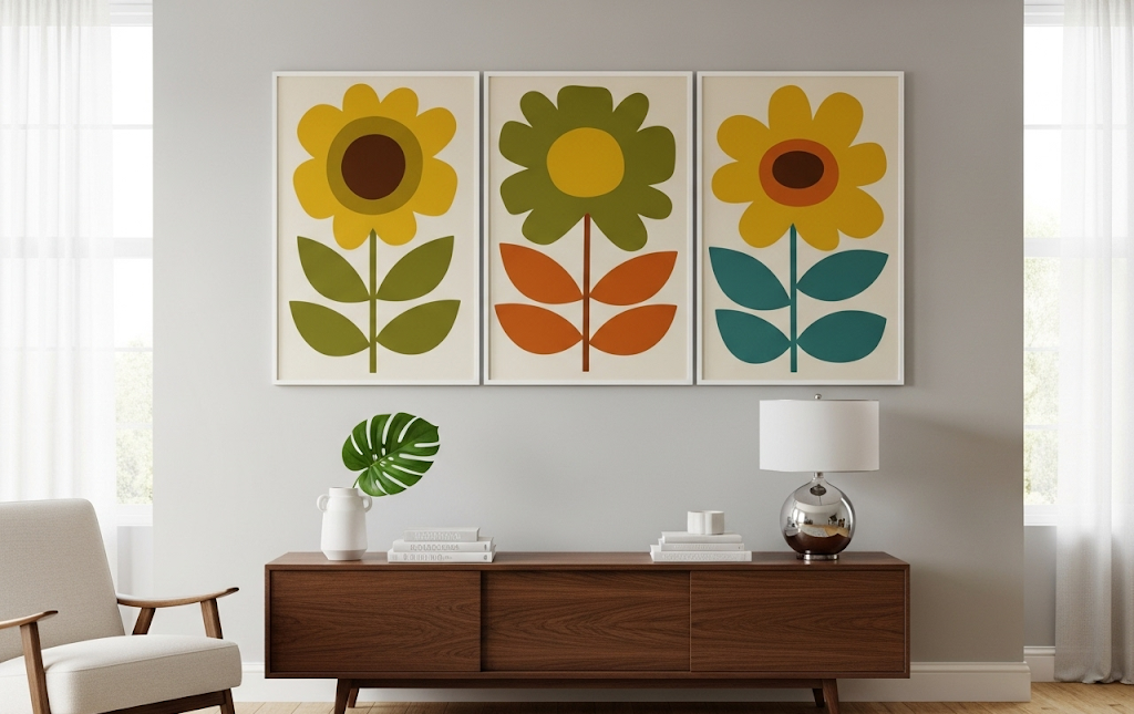 mid century floral wall prints