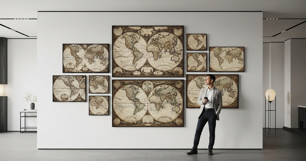 vintage world map art