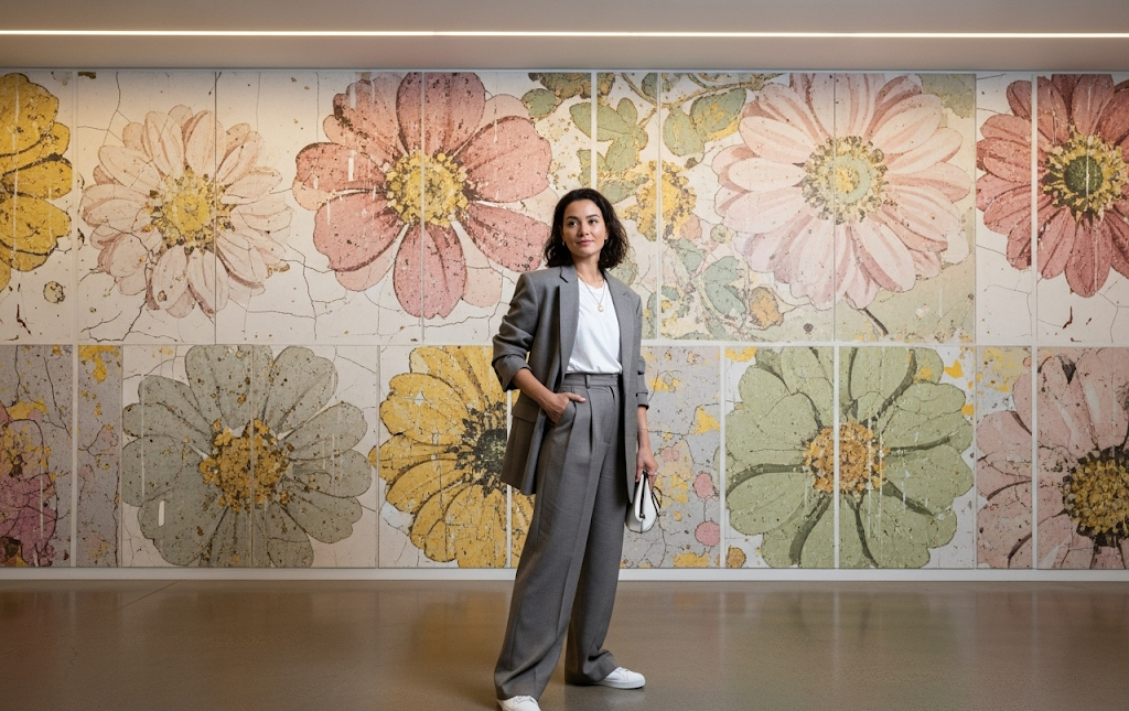 Distressed vintage flower wall