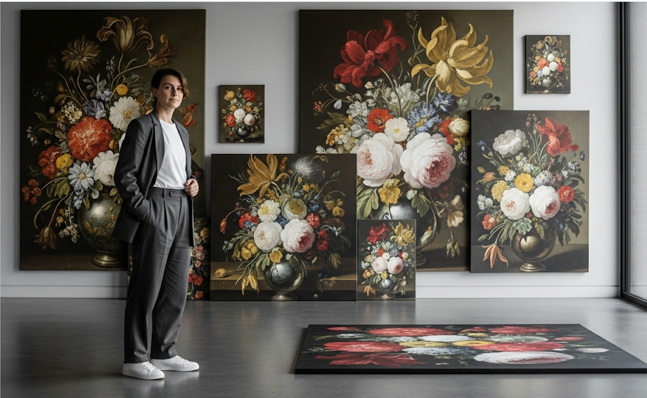 Oversized vintage floral canvas